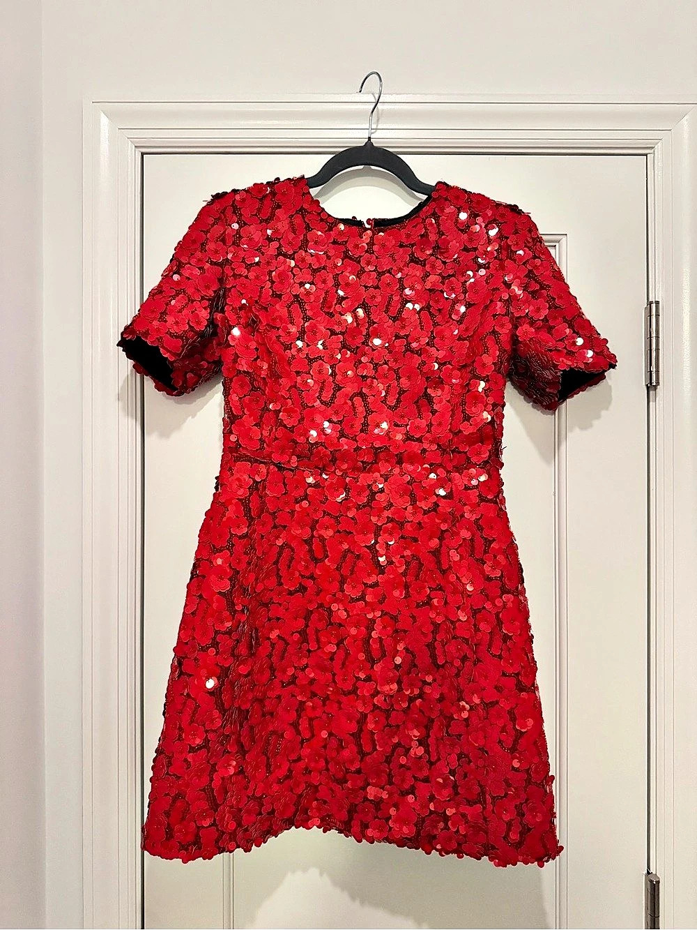 maje Short Sequinned Floral Dress Red Mini Dress Size 36